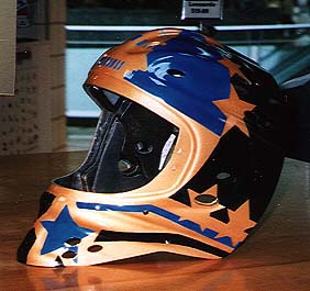 Cincinnati Makeup Artist Jodi Byrne Automotive Gold Blue Black Hockey Helmet